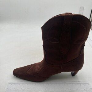 Wine Women Square Toe Cowboy Ankle Boots Comfortable Chunky Heel Pull On Boots